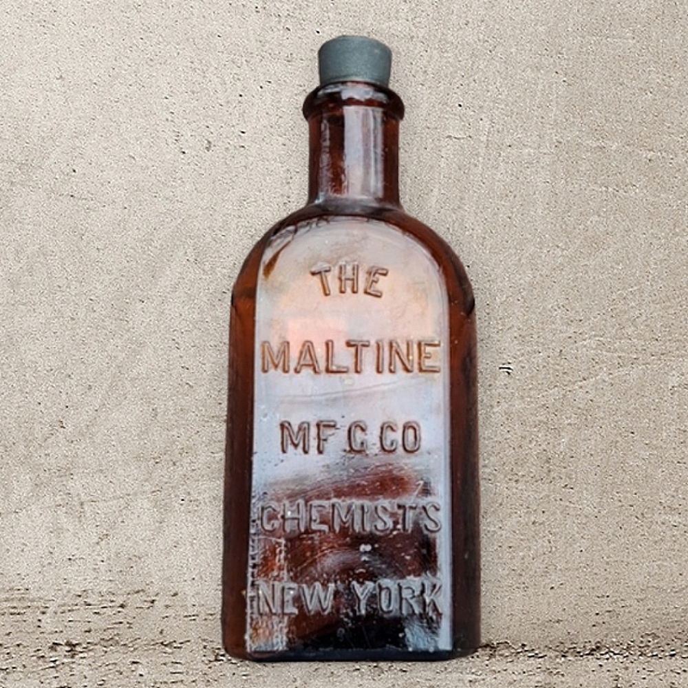 Antique Brown Maltine Glass Bottle